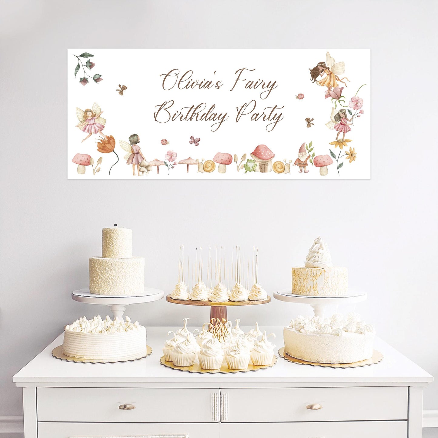 Personalised Fairy Birthday Banner – Satin Paper Wall Decor for Magical Party Themes