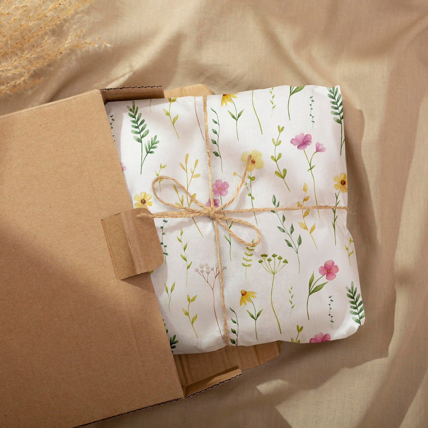 Wildflowers Gift Paper Sheet – Large Size, Delicate Floral Design for Wrapping Gifts
