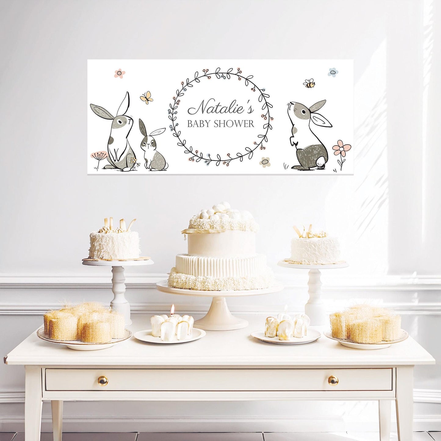 Custom Bunny Baby Shower Banner – Adorable Rabbit Theme Party Decoration