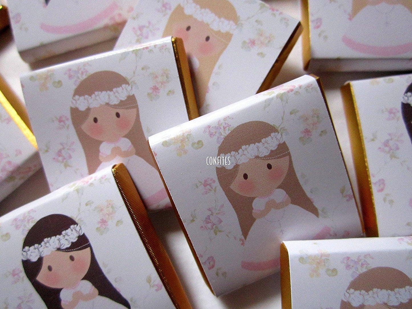 Personalized 1st Communion Girls Chocolate Favours β head white flowers (Pack of 25)