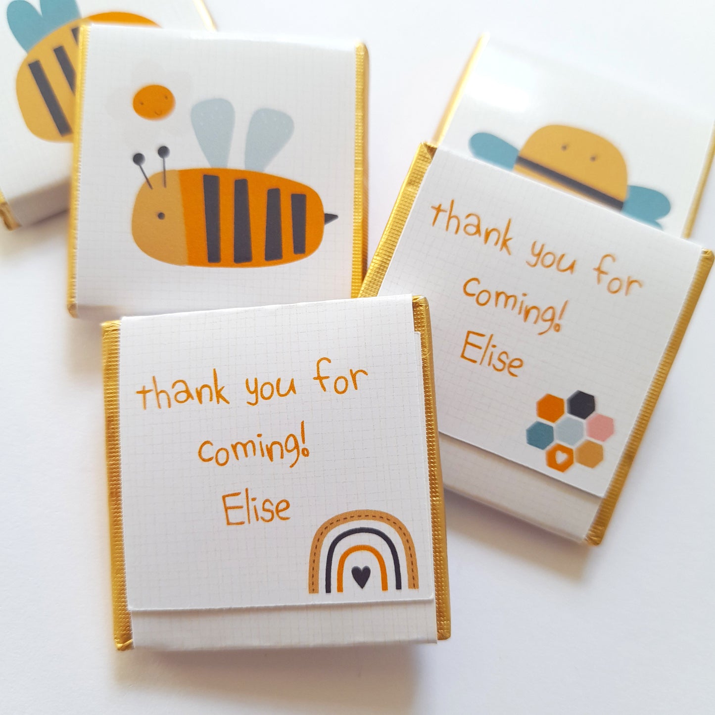 Bee-Themed Personalised Chocolate Favours – Custom Party Treats for Birthdays & Baby Showers (pack of 25)