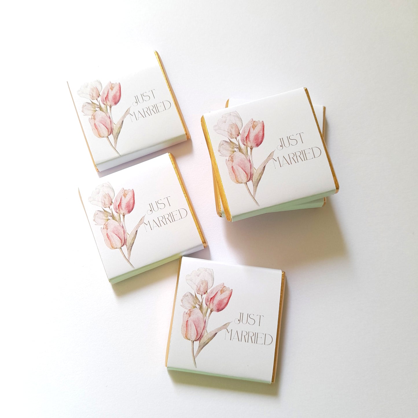 Elegant Wedding Personalised Chocolate Favours – Pastel Tulips Design (Pack of 25)