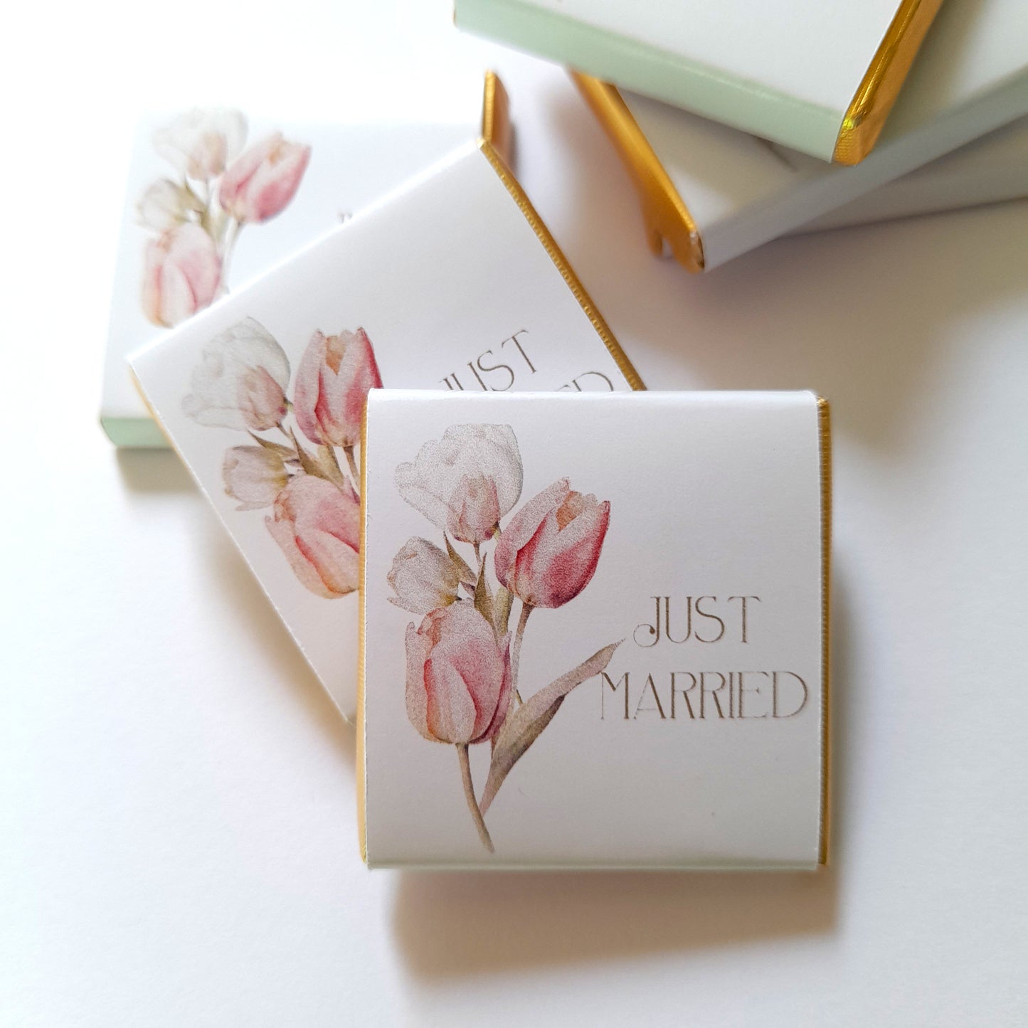 Elegant Wedding Personalised Chocolate Favours – Pastel Tulips Design (Pack of 25)