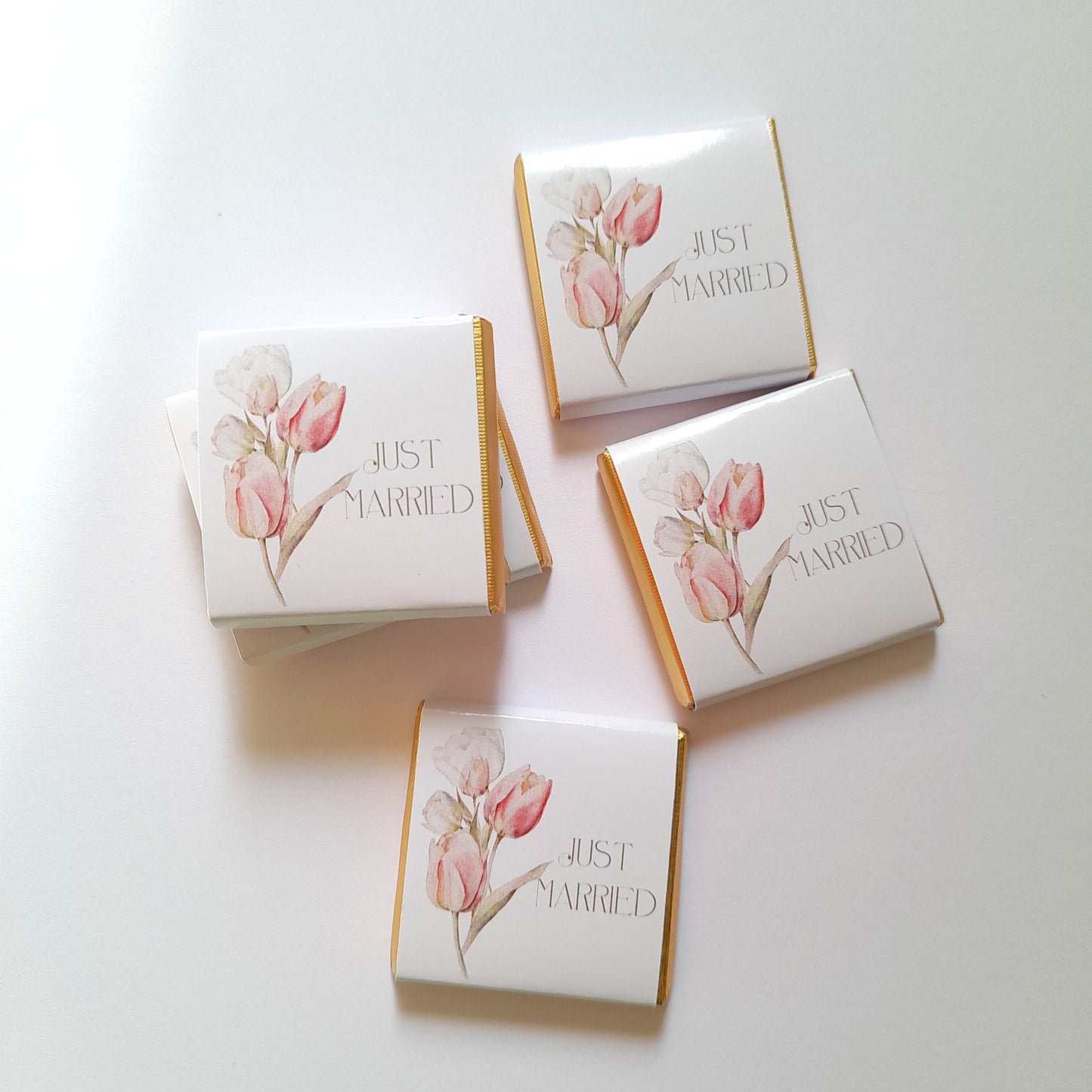 Elegant Wedding Personalised Chocolate Favours – Pastel Tulips Design (Pack of 25)