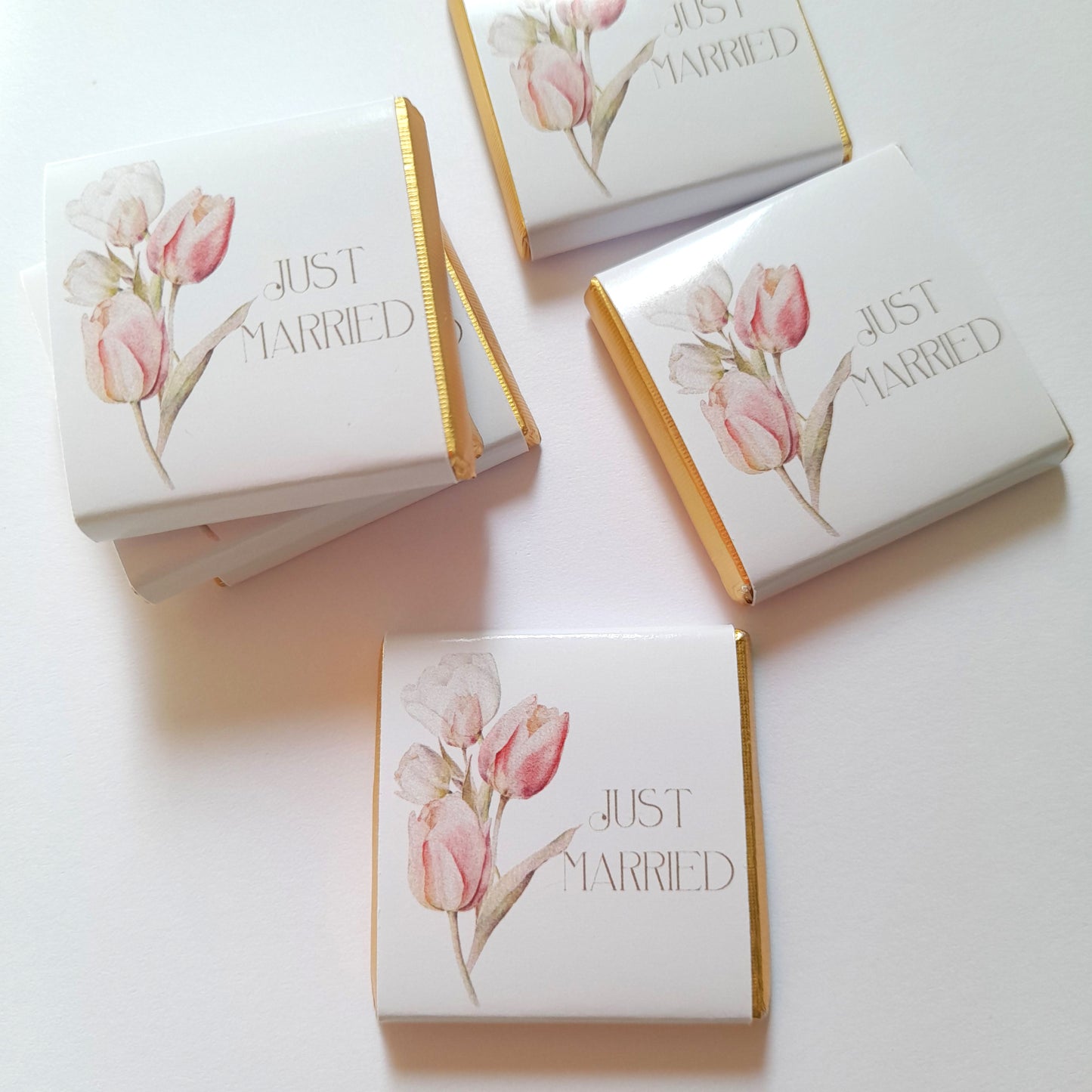 Elegant Wedding Personalised Chocolate Favours – Pastel Tulips Design (Pack of 25)