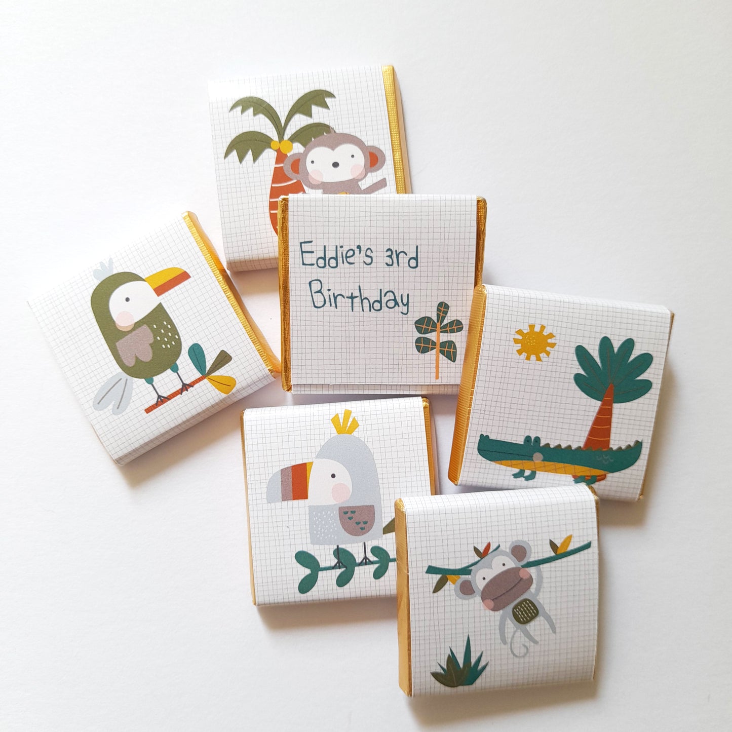 Cute Tropical Jungle Personalised Chocolate Favours – Safari Party Treats (Pack of 25)