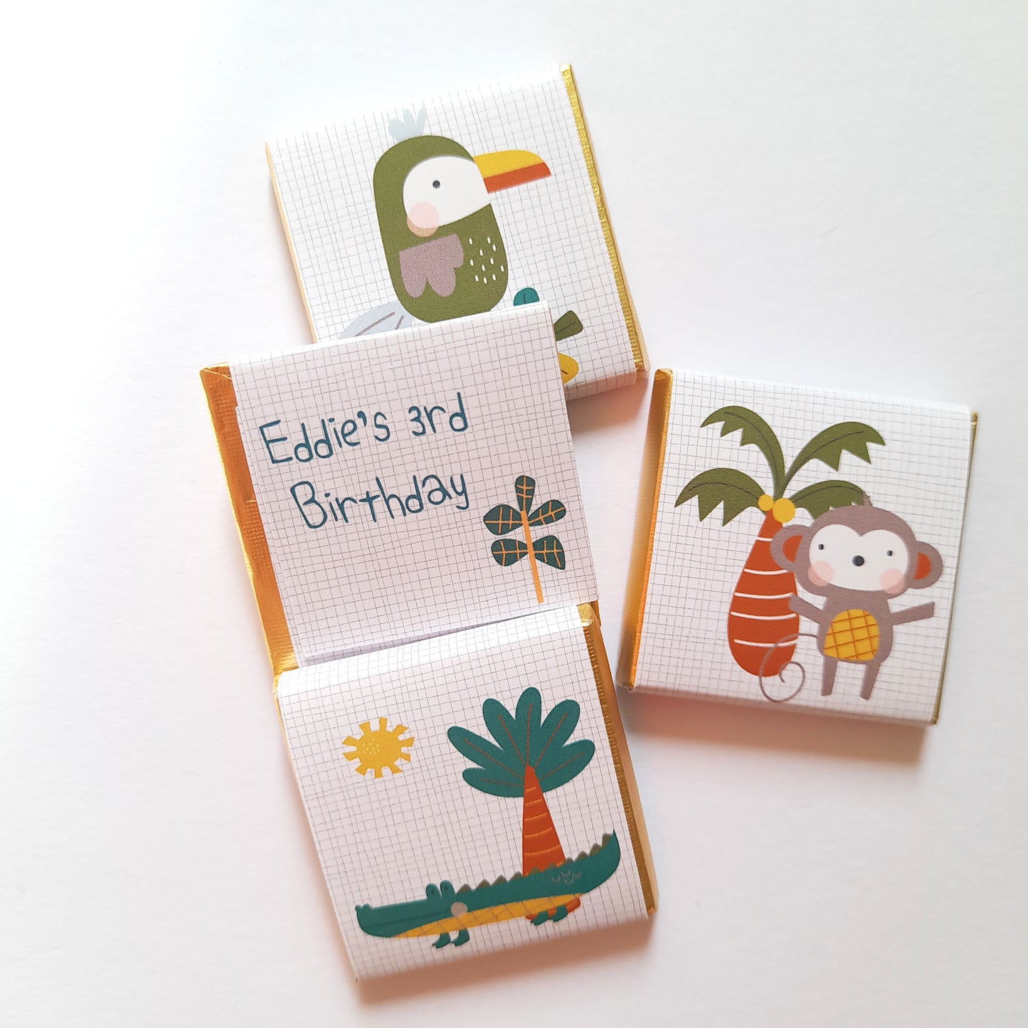 Cute Tropical Jungle Personalised Chocolate Favours – Safari Party Treats (Pack of 25)
