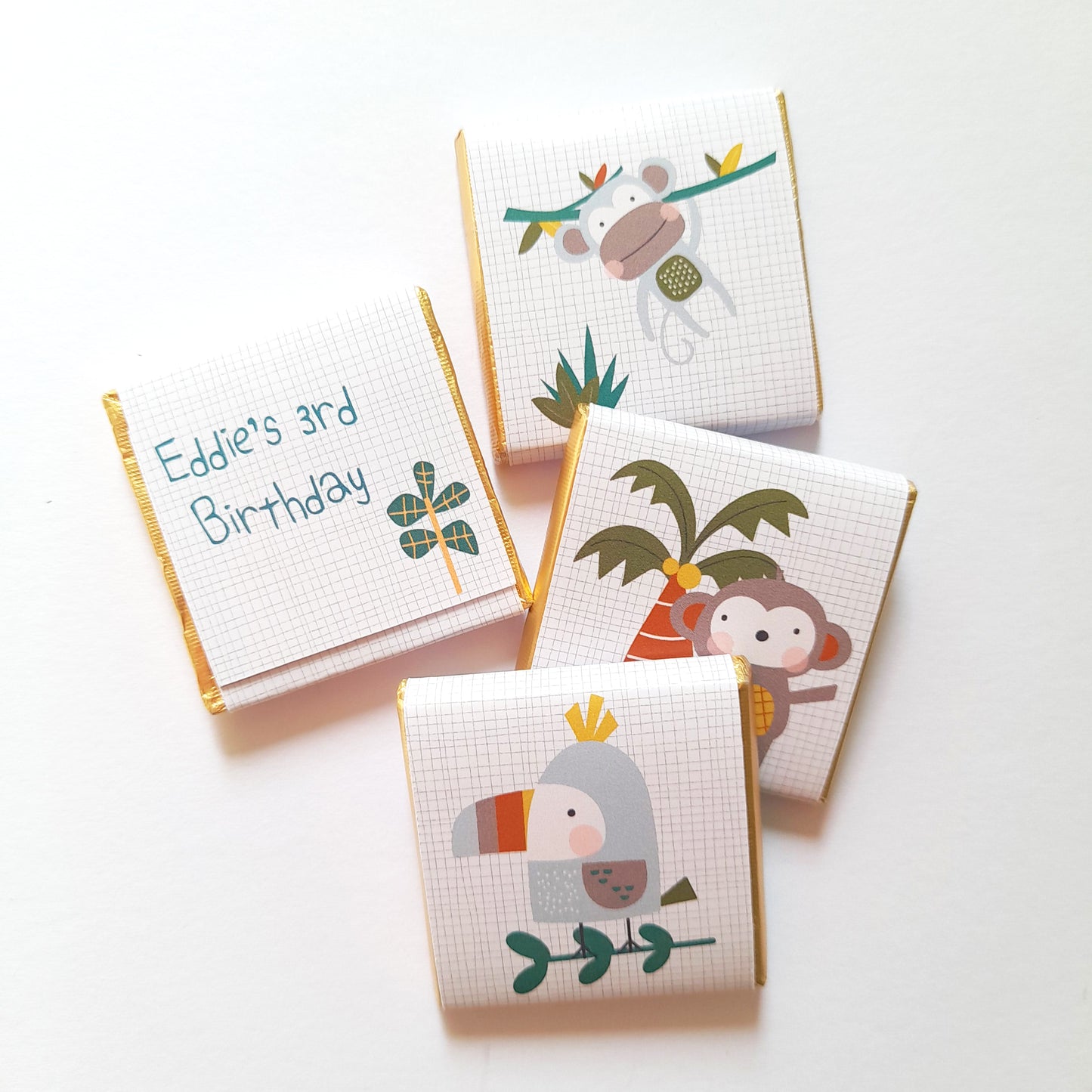 Cute Tropical Jungle Personalised Chocolate Favours – Safari Party Treats (Pack of 25)
