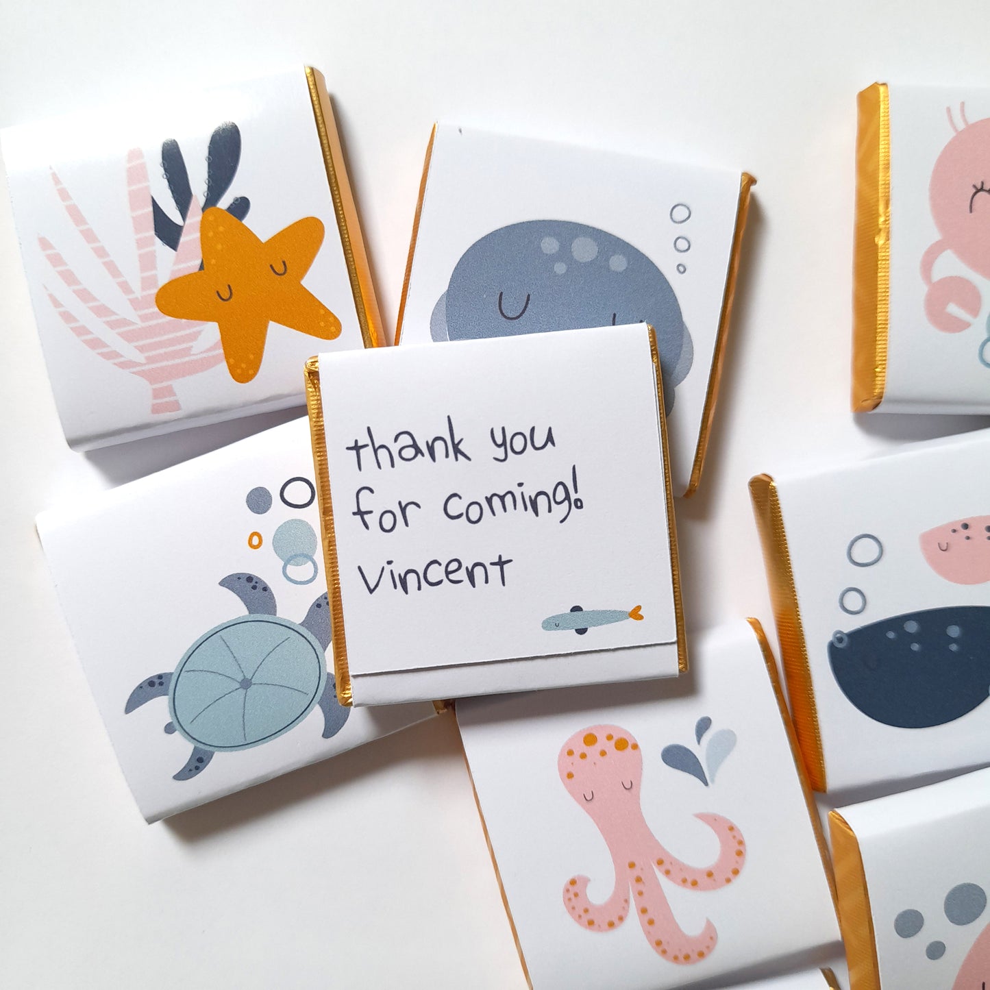 Cute Ocean Life Personalised Chocolate Favours – Under the Sea Party Treats (Pack of 25)