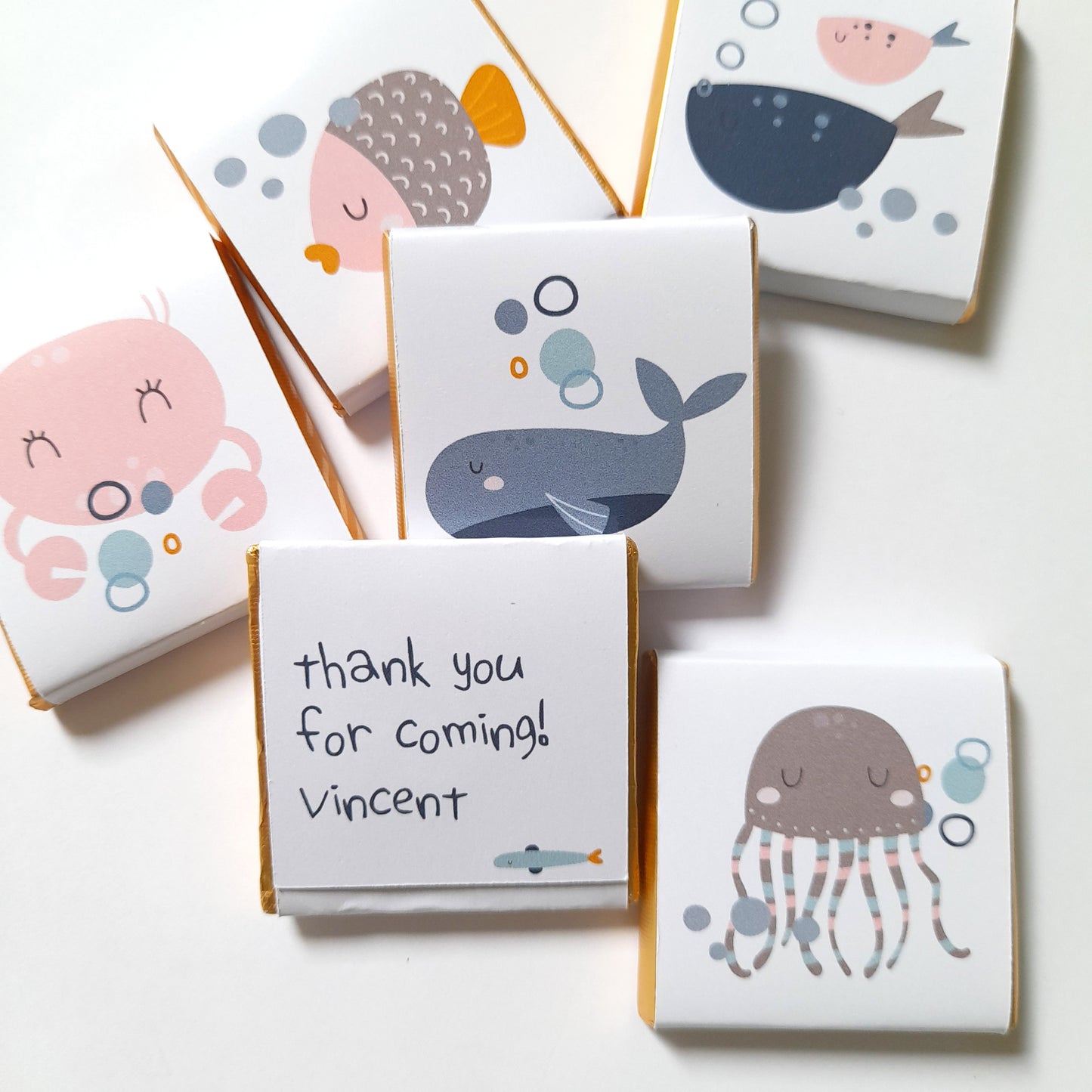 Cute Ocean Life Personalised Chocolate Favours – Under the Sea Party Treats (Pack of 25)