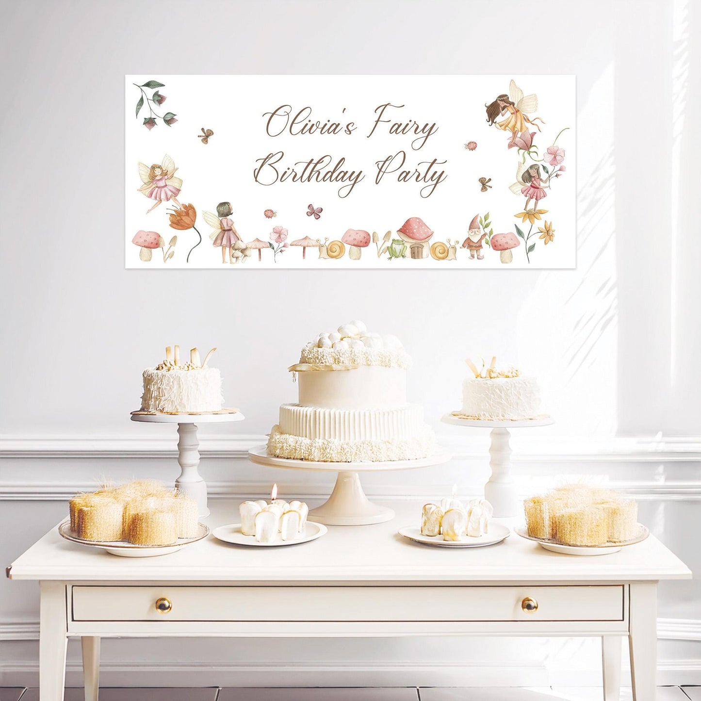 Personalised Fairy Birthday Banner – Satin Paper Wall Decor for Magical Party Themes