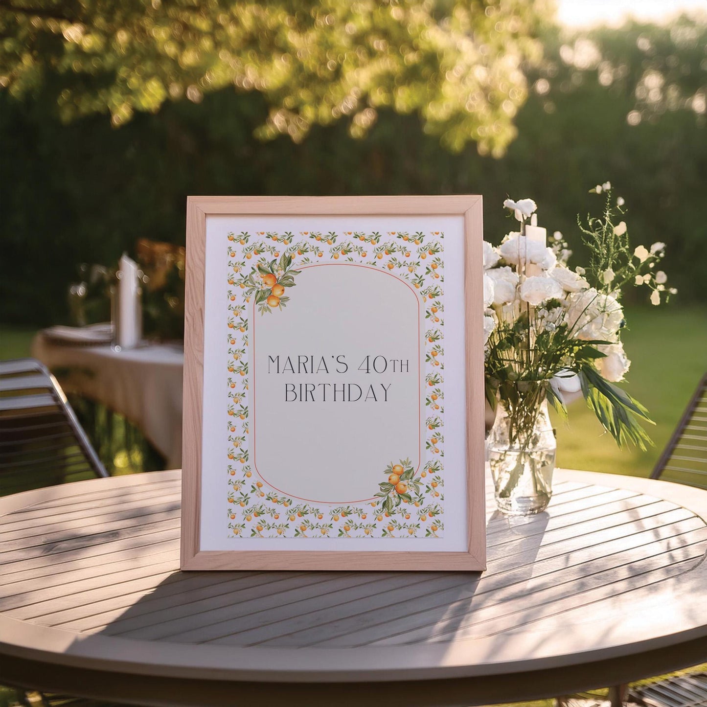 Personalised 40th Birthday Printed Sign β Mediterranean Oranges Design, Custom Table Centrepiece, Unframed in Multiple Sizes for Party Decor