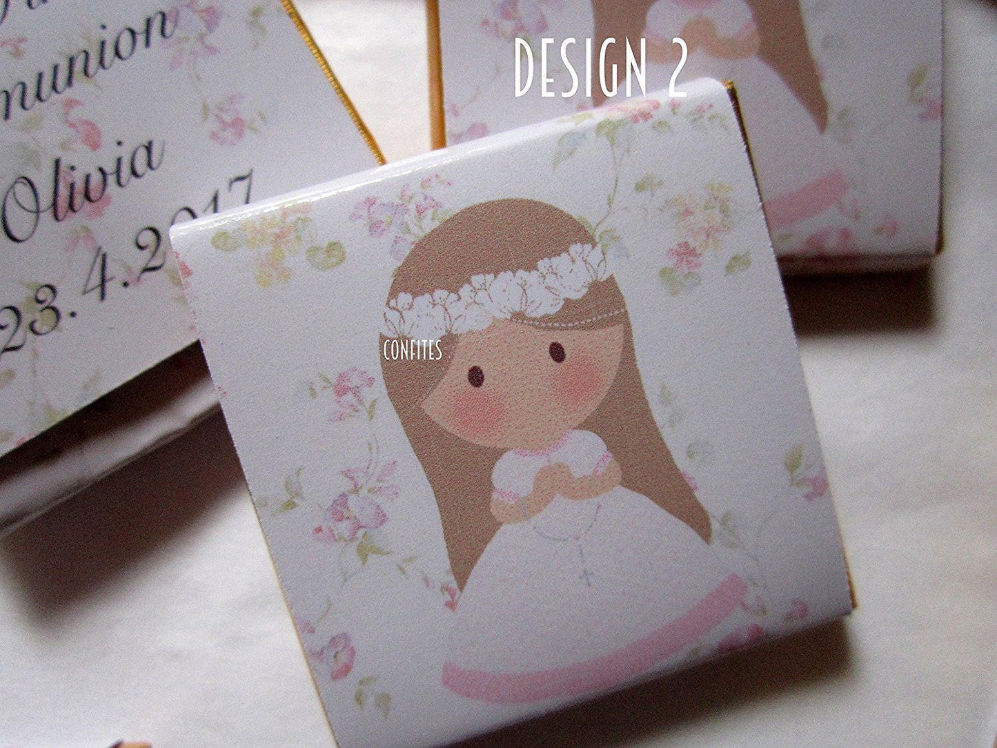 Personalized 1st Communion Girls Chocolate Favours β head white flowers (Pack of 25)
