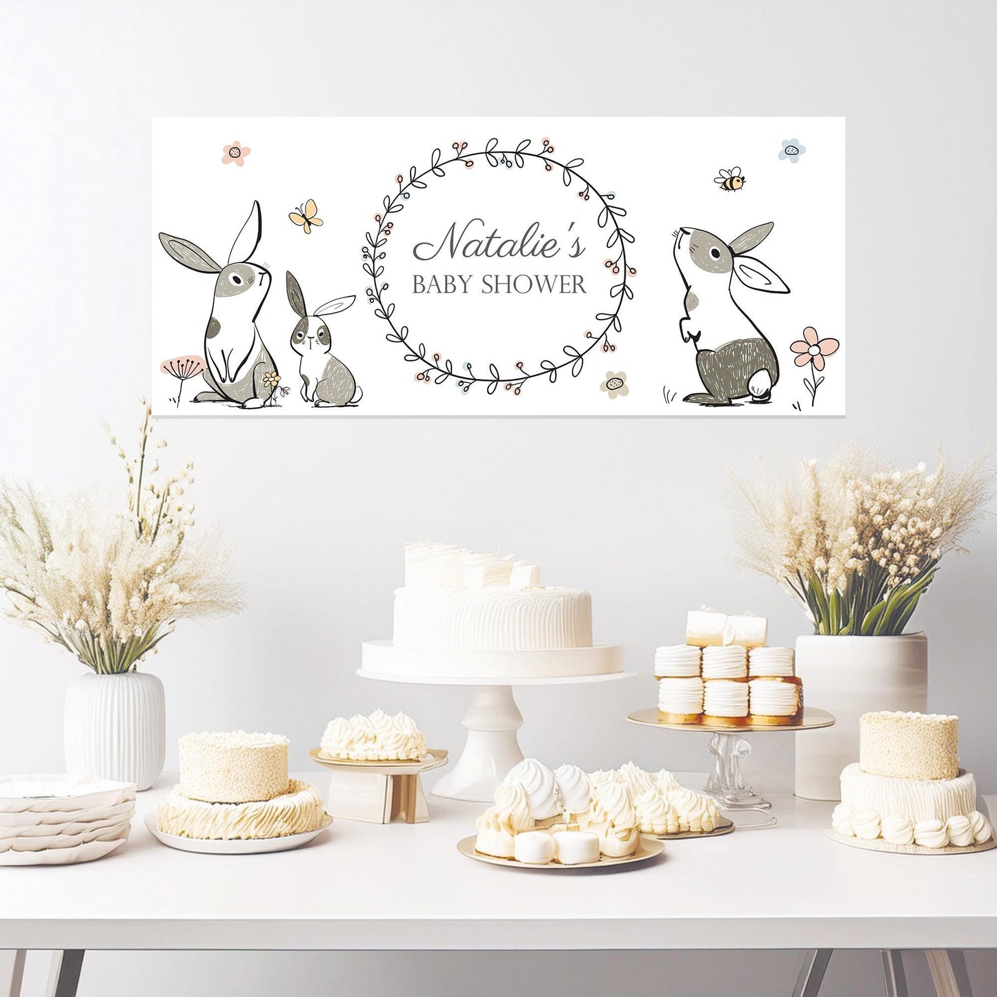 Custom Bunny Baby Shower Banner – Adorable Rabbit Theme Party Decoration