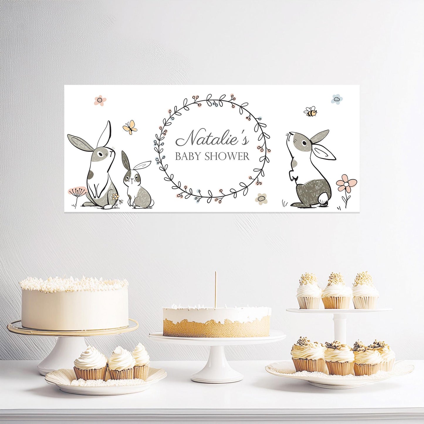 Custom Bunny Baby Shower Banner – Adorable Rabbit Theme Party Decoration