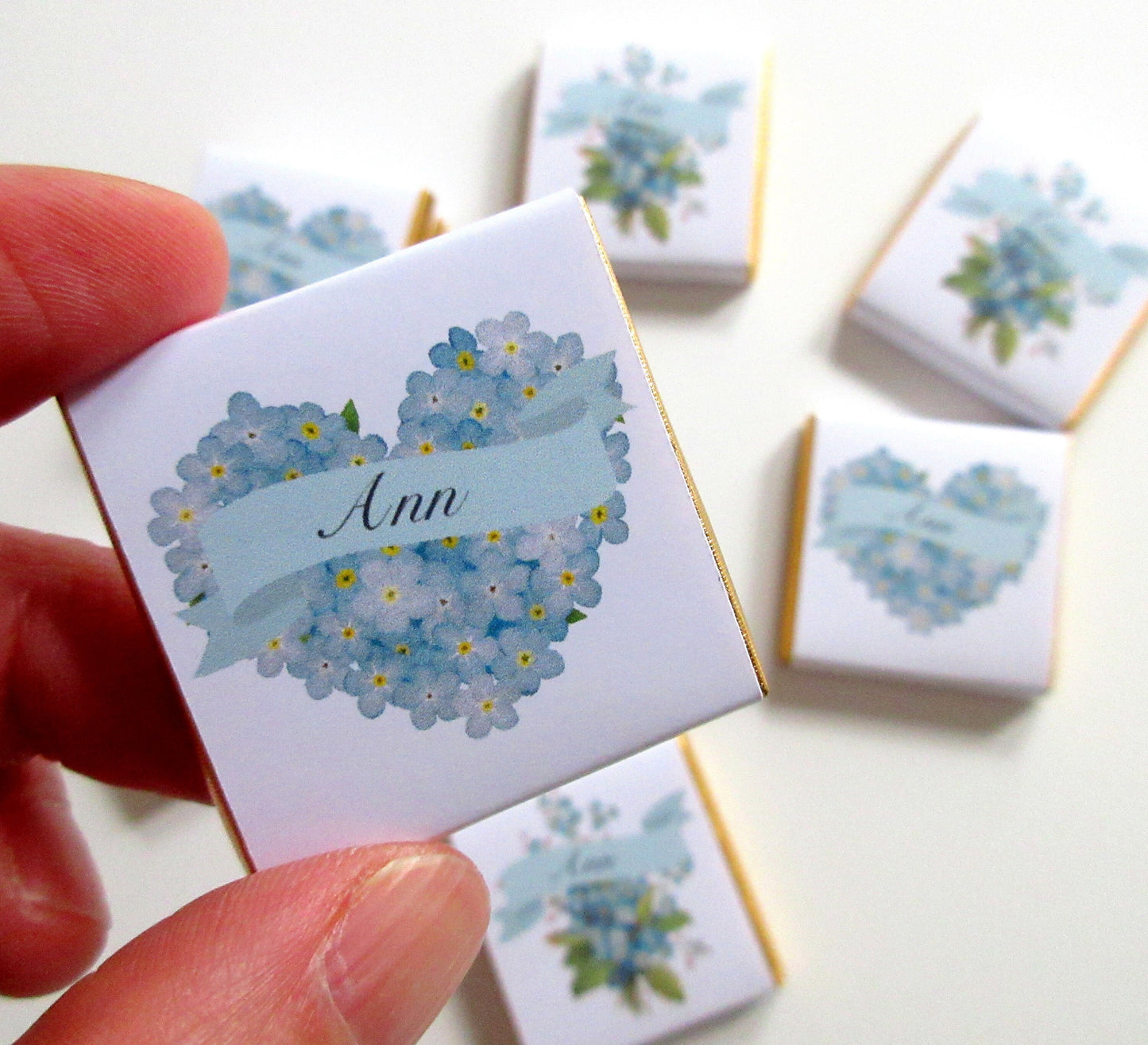 Forget Me Not Floral Bouquet Personalized Chocolate Favours – Funeral & Memorial Guest Favours, Pack of 25