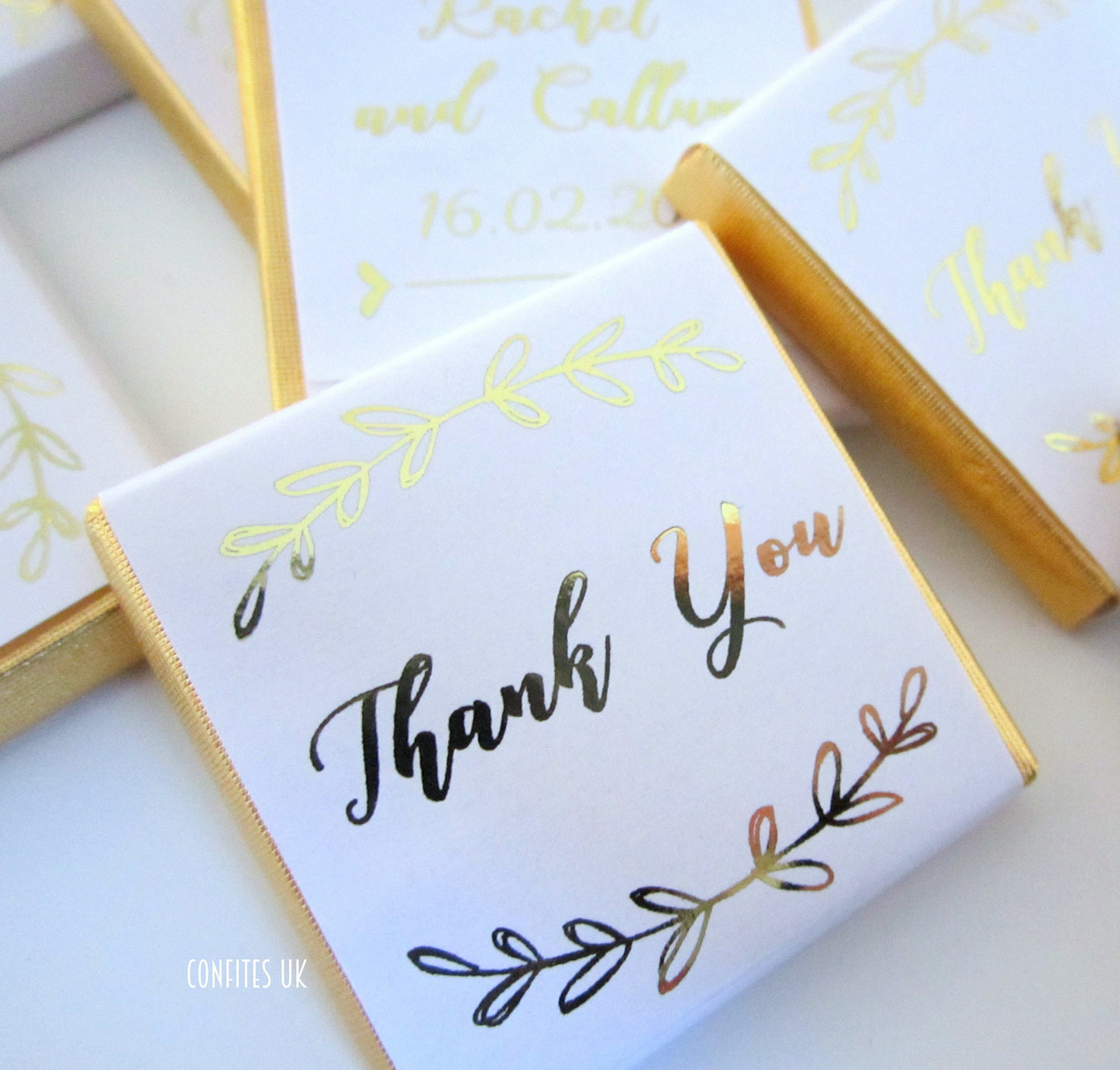 Elegant Boho Thank You Chocolate Favours – Custom White & Gold Party Favours (Set of 25)