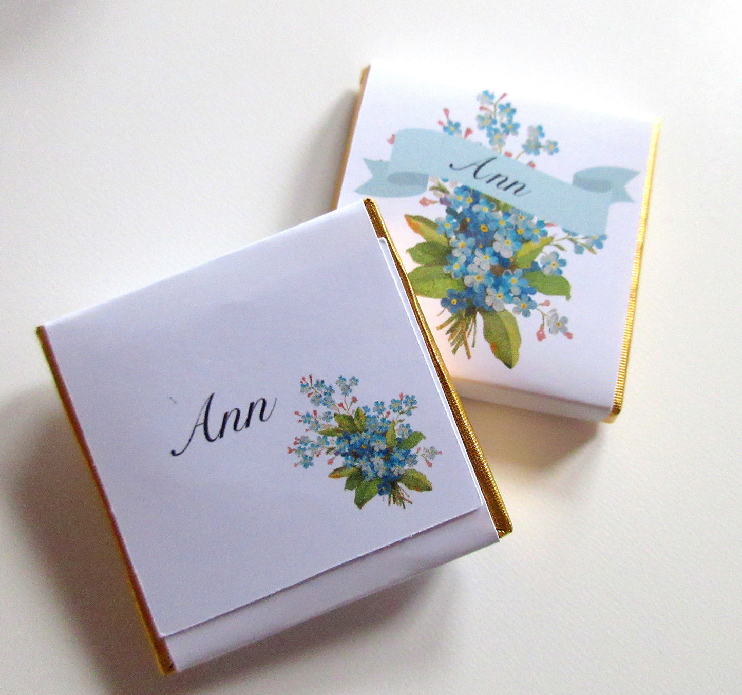 Forget Me Not Floral Bouquet Personalized Chocolate Favours – Funeral & Memorial Guest Favours, Pack of 25