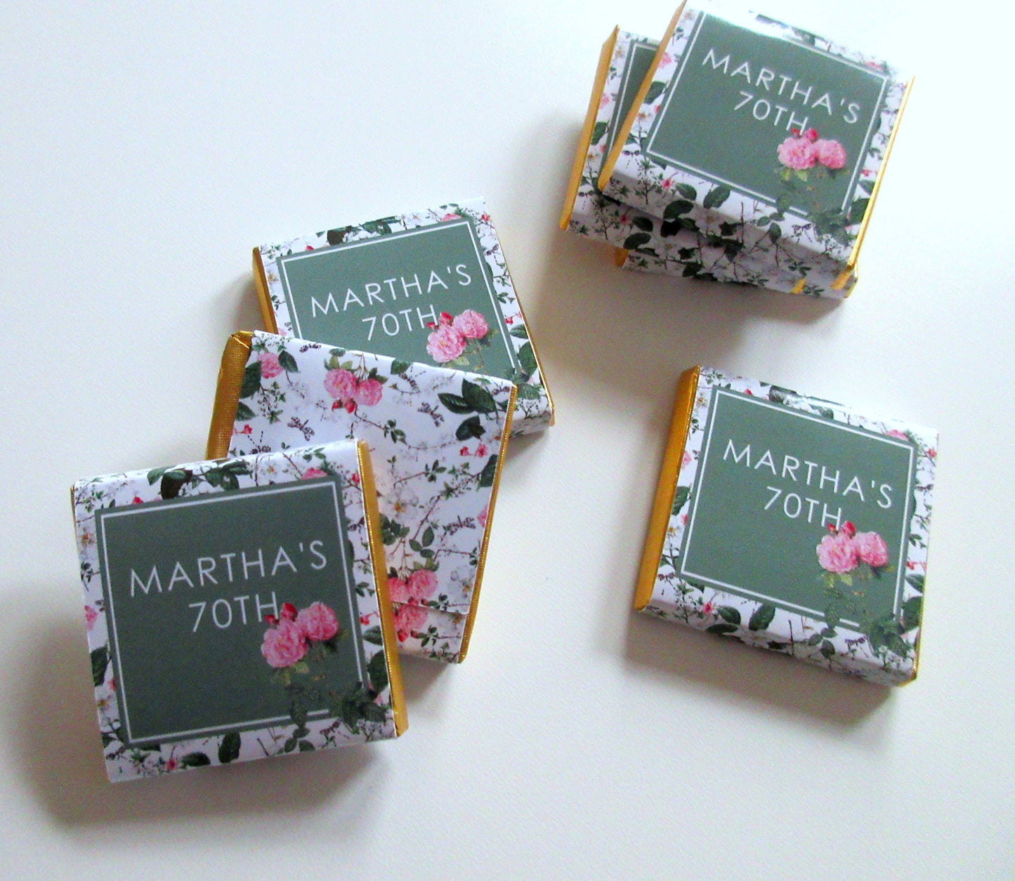 Personalized Birthday Chocolate Favours β Cottage Garden Green & Pink, Party Favours, Pack of 25