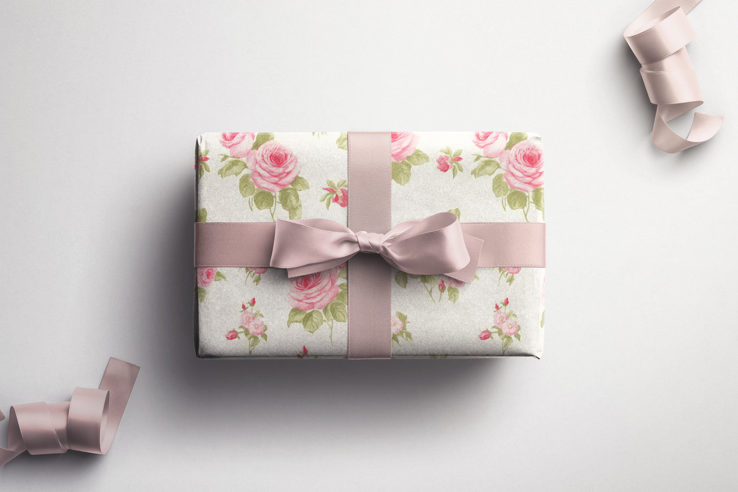 Floral Wrapping Paper with Pink Roses