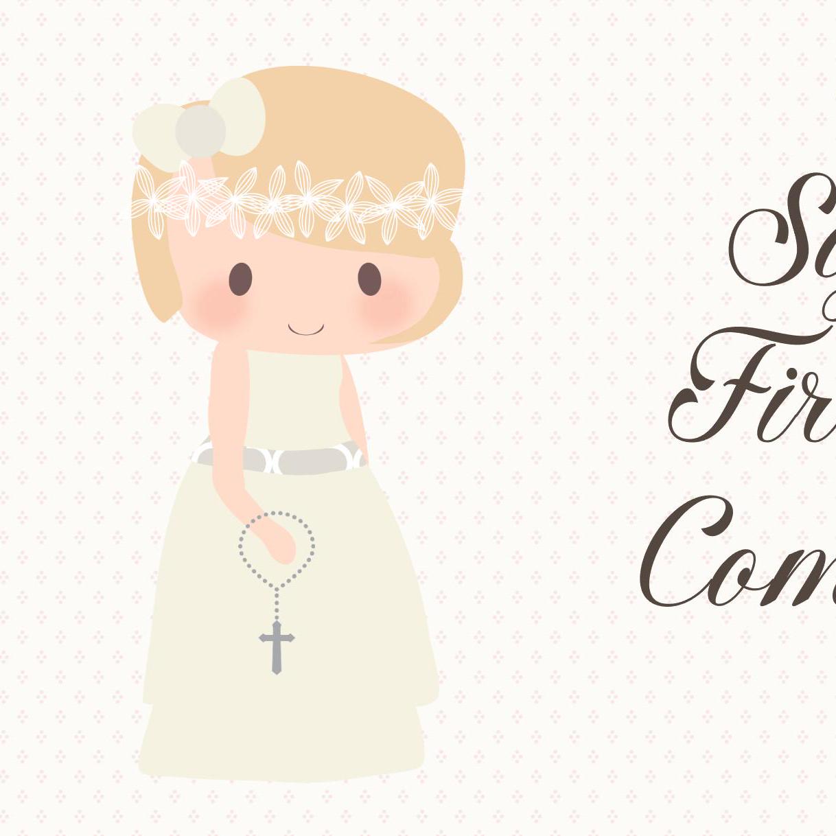 Personalised 1st Communion Banner for Girls with Short Hair β Satin Paper Wall Party Decor