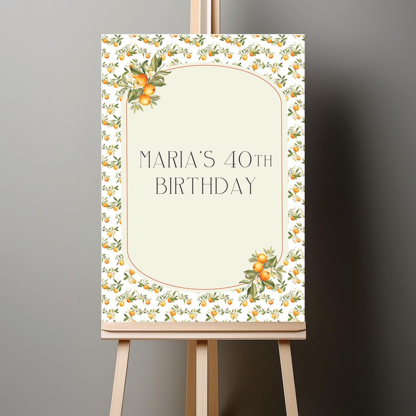 Personalised 40th Birthday Printed Sign β Mediterranean Oranges Design, Custom Table Centrepiece, Unframed in Multiple Sizes for Party Decor