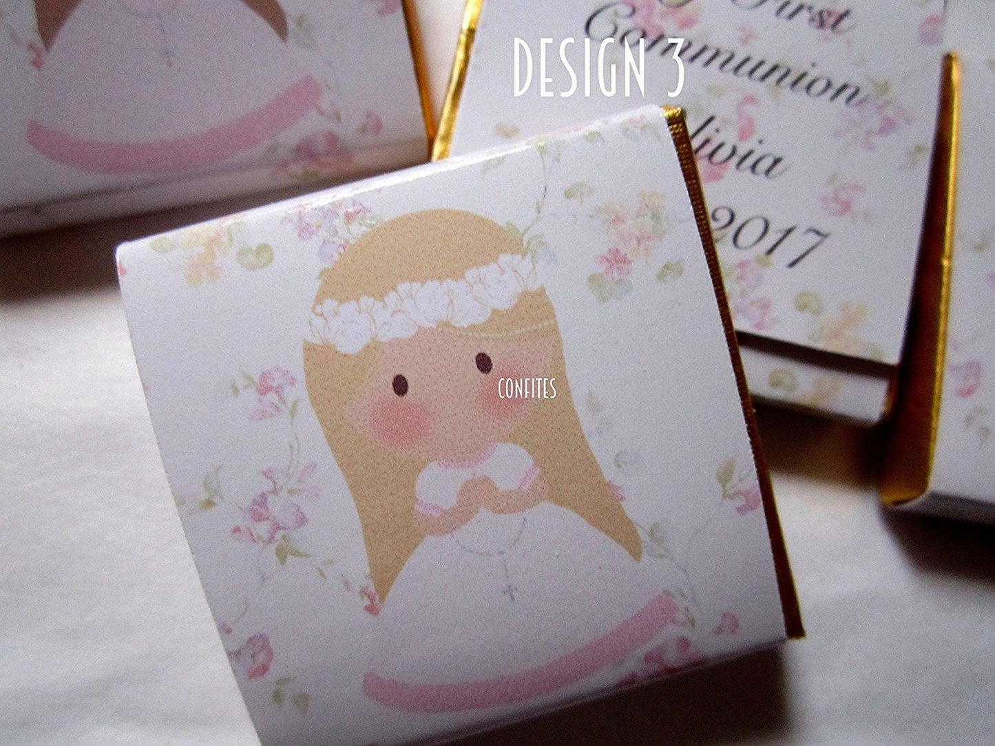 Personalized 1st Communion Girls Chocolate Favours β head white flowers (Pack of 25)