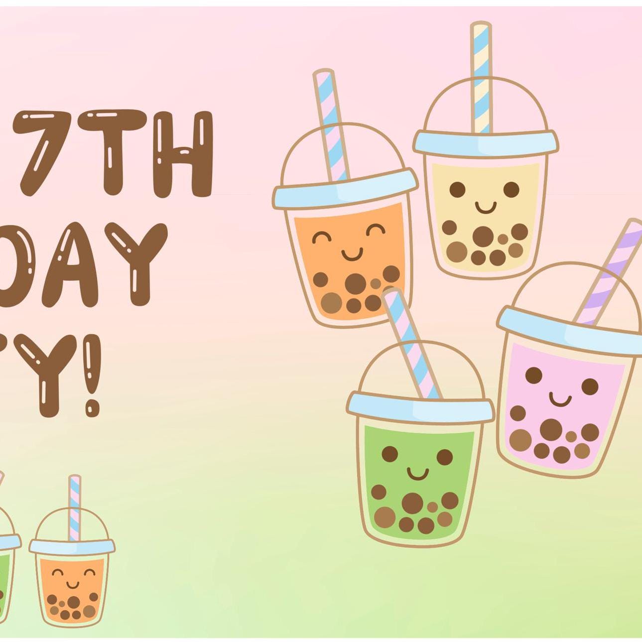Personalised Bubble Tea Party Banner – Satin Paper Wall Decor for Bubble Tea Themed Birthdays