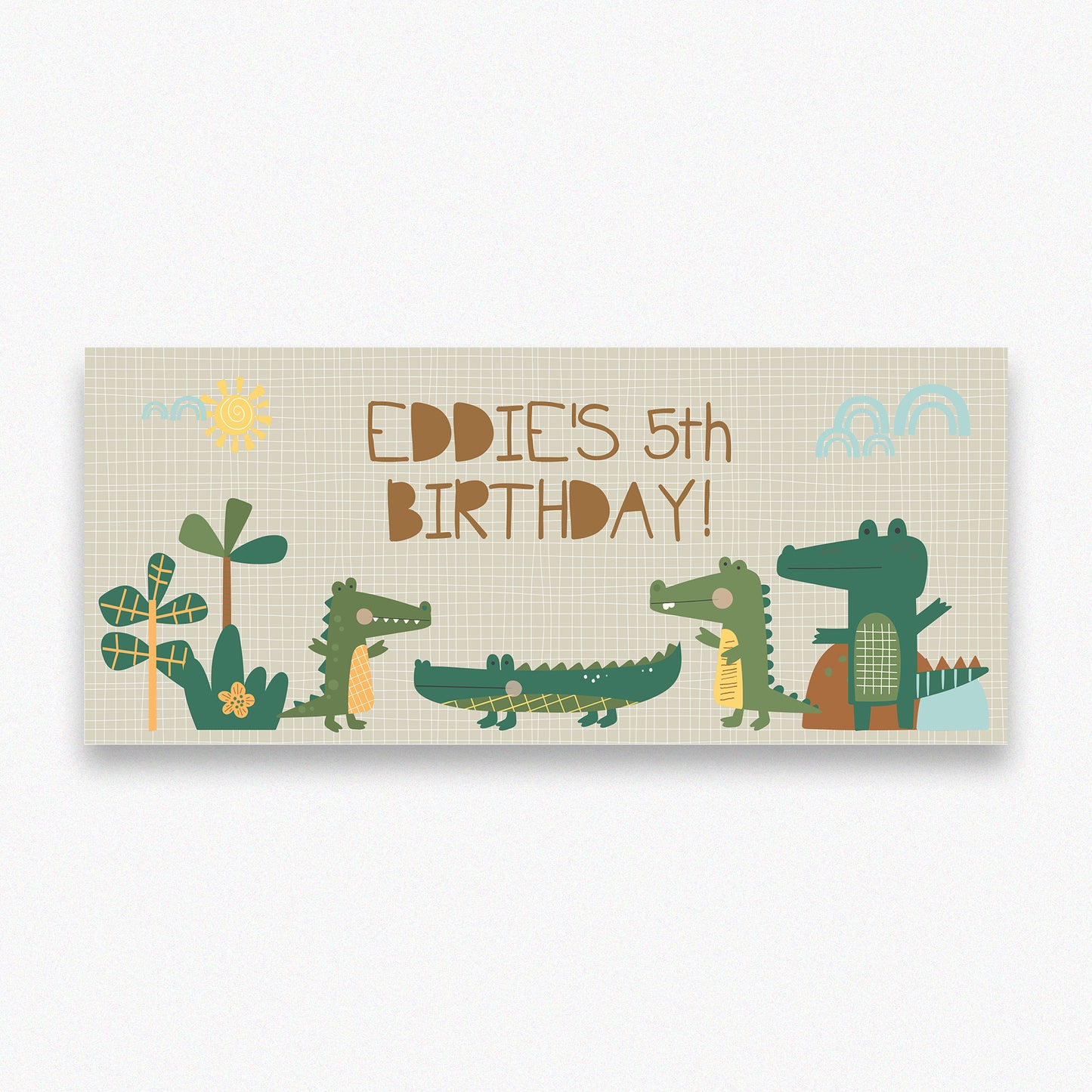 Personalised Alligator Birthday Banner – Custom Satin Paper Wall Decor for Jungle-Themed Parties
