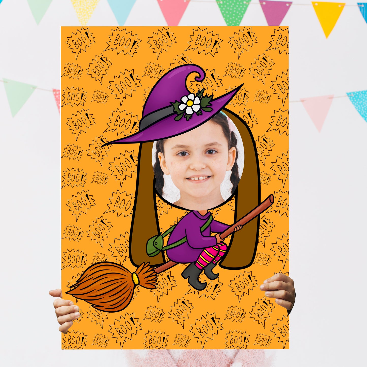 Halloween Flying Witch Face in the Hole Photo Booth Prop – Kids Halloween Party Foam Board