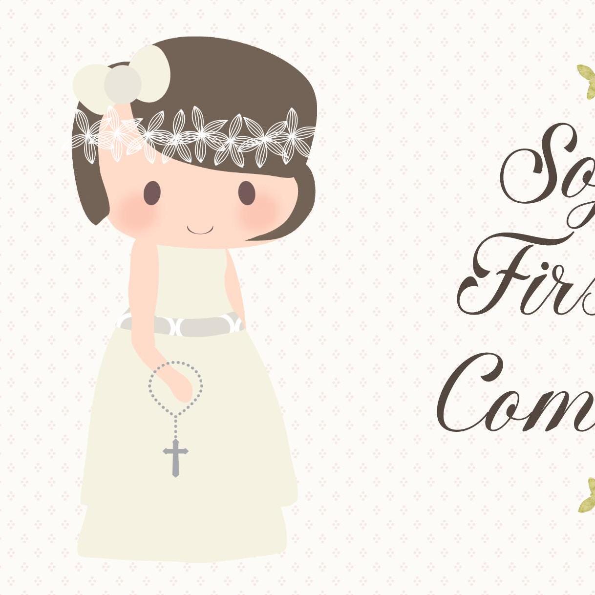 Personalised 1st Communion Banner for Girls with Short Hair β Satin Paper Wall Party Decor