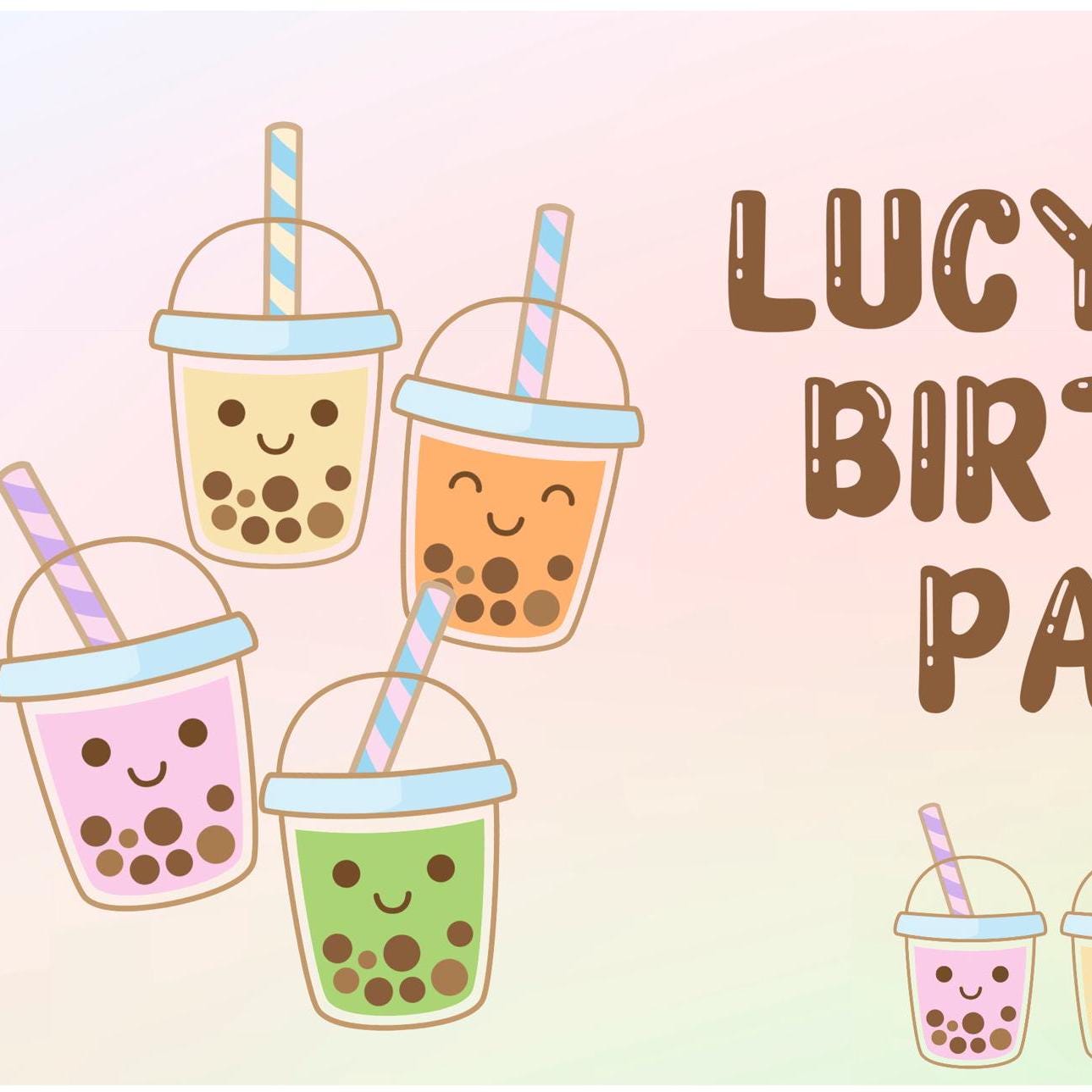 Personalised Bubble Tea Party Banner – Satin Paper Wall Decor for Bubble Tea Themed Birthdays