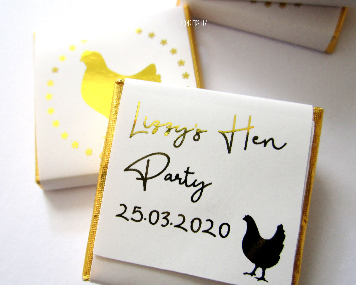 Personalized Hen Do Chocolate Favours – Golden Hen Guest Favours (Pack of 25)
