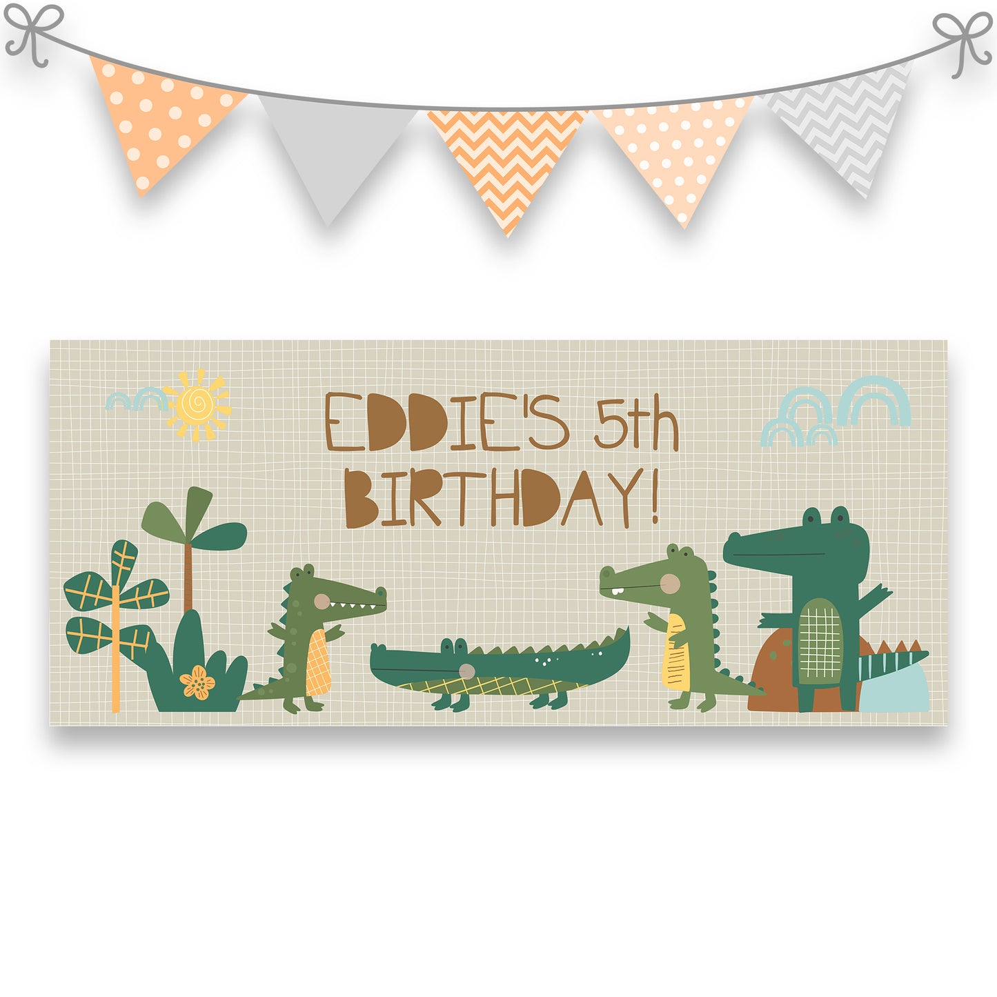 Personalised Alligator Birthday Banner – Custom Satin Paper Wall Decor for Jungle-Themed Parties
