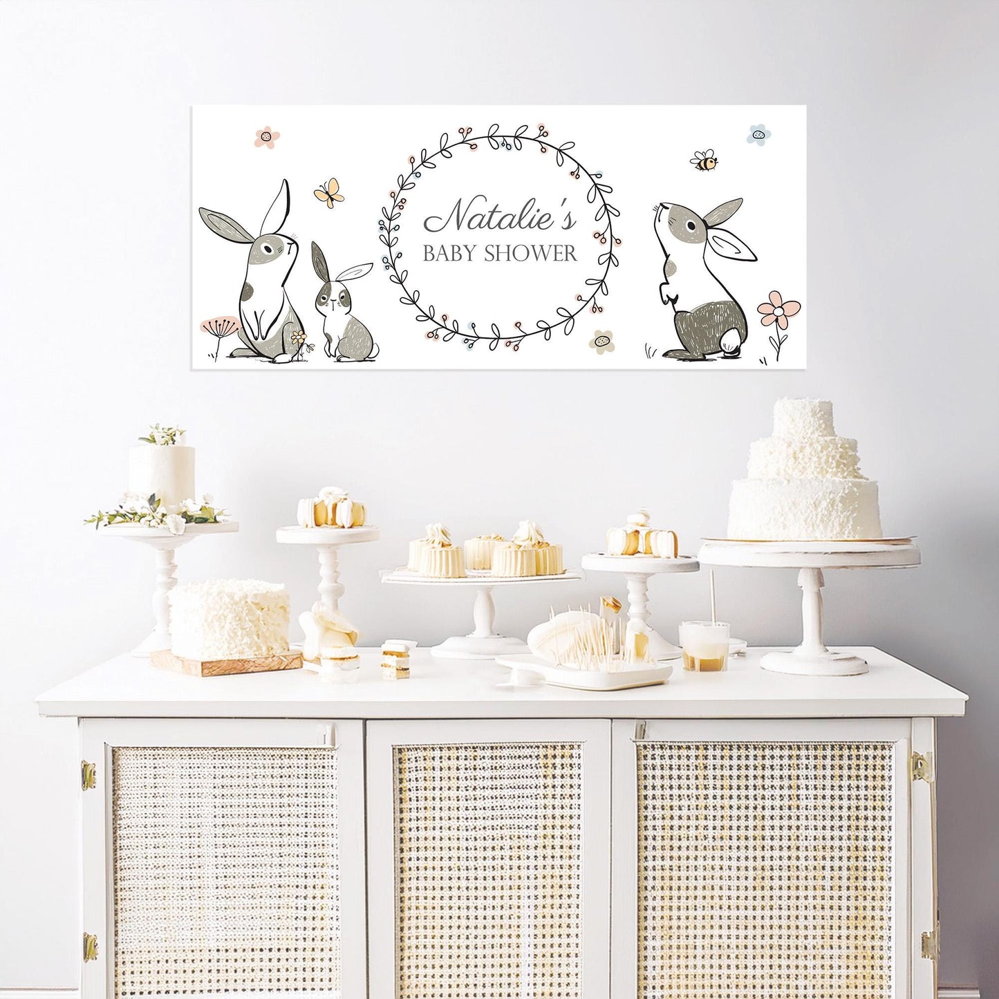 Custom Bunny Baby Shower Banner – Adorable Rabbit Theme Party Decoration