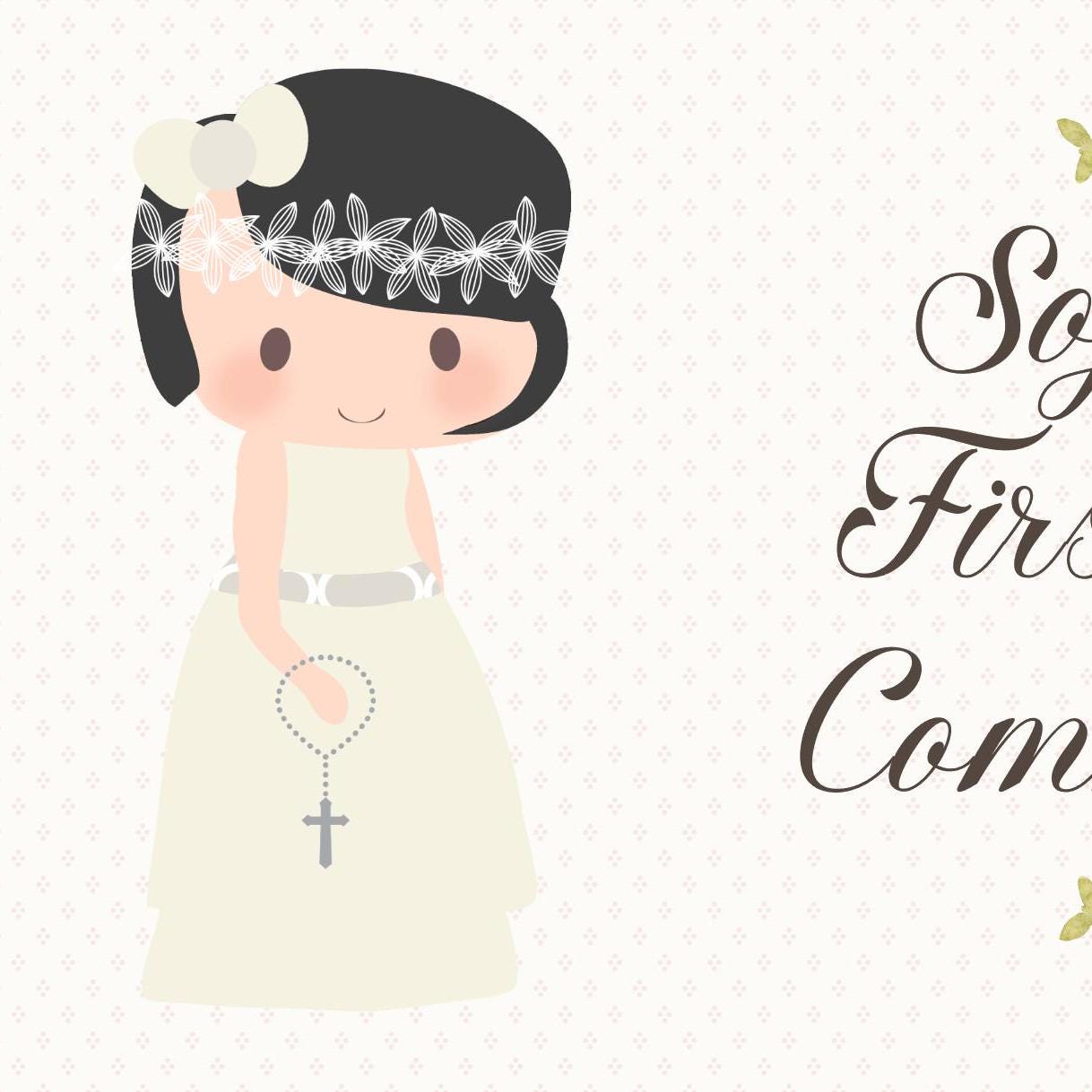Personalised 1st Communion Banner for Girls with Short Hair β Satin Paper Wall Party Decor