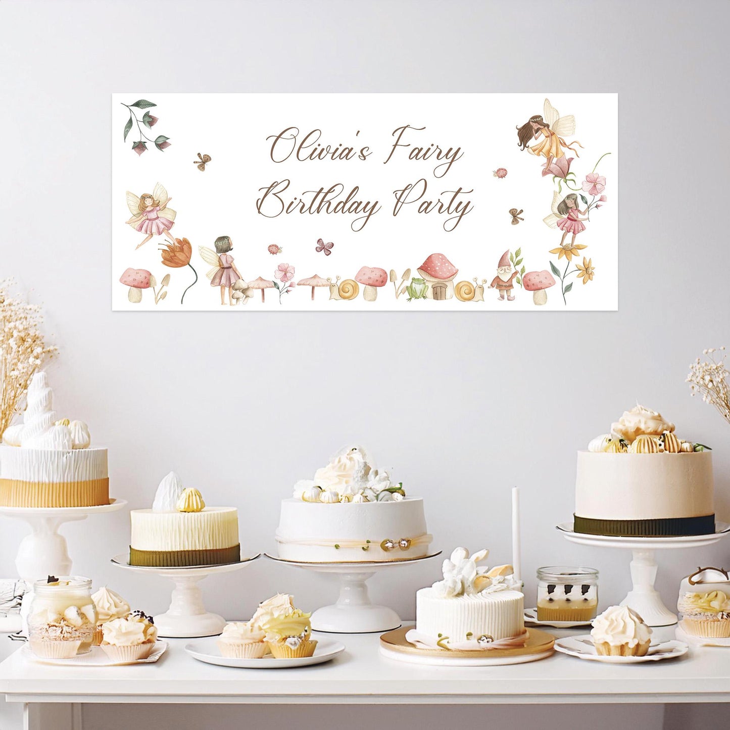 Personalised Fairy Birthday Banner – Satin Paper Wall Decor for Magical Party Themes
