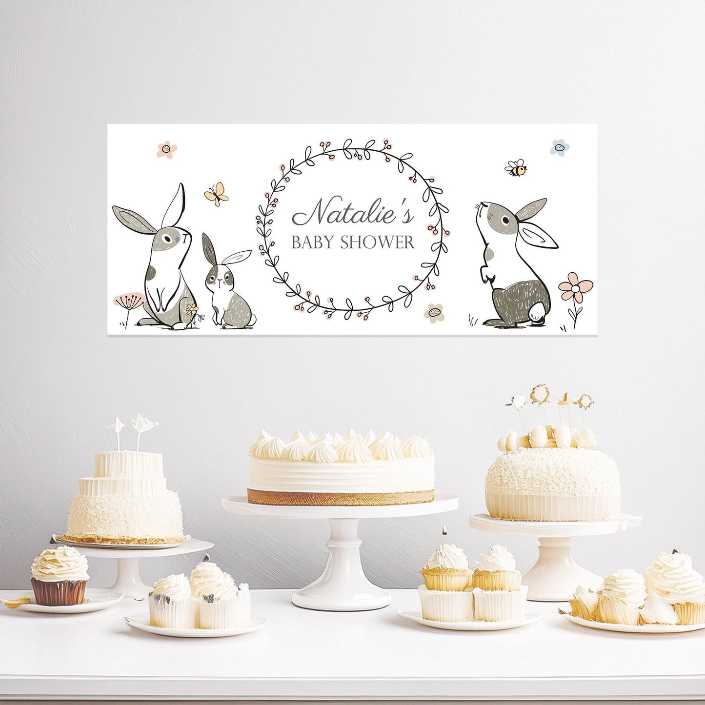 Custom Bunny Baby Shower Banner – Adorable Rabbit Theme Party Decoration