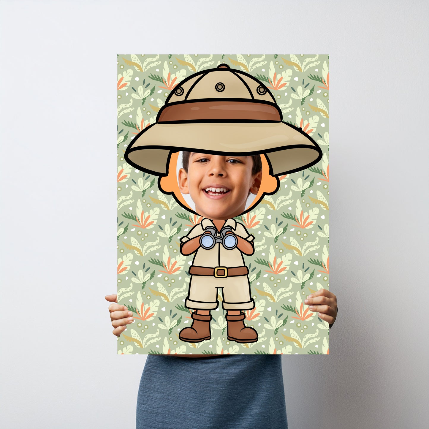 Safari Boy Face in the Hole Photo Booth Prop – Kids Explorer Party Foam Board