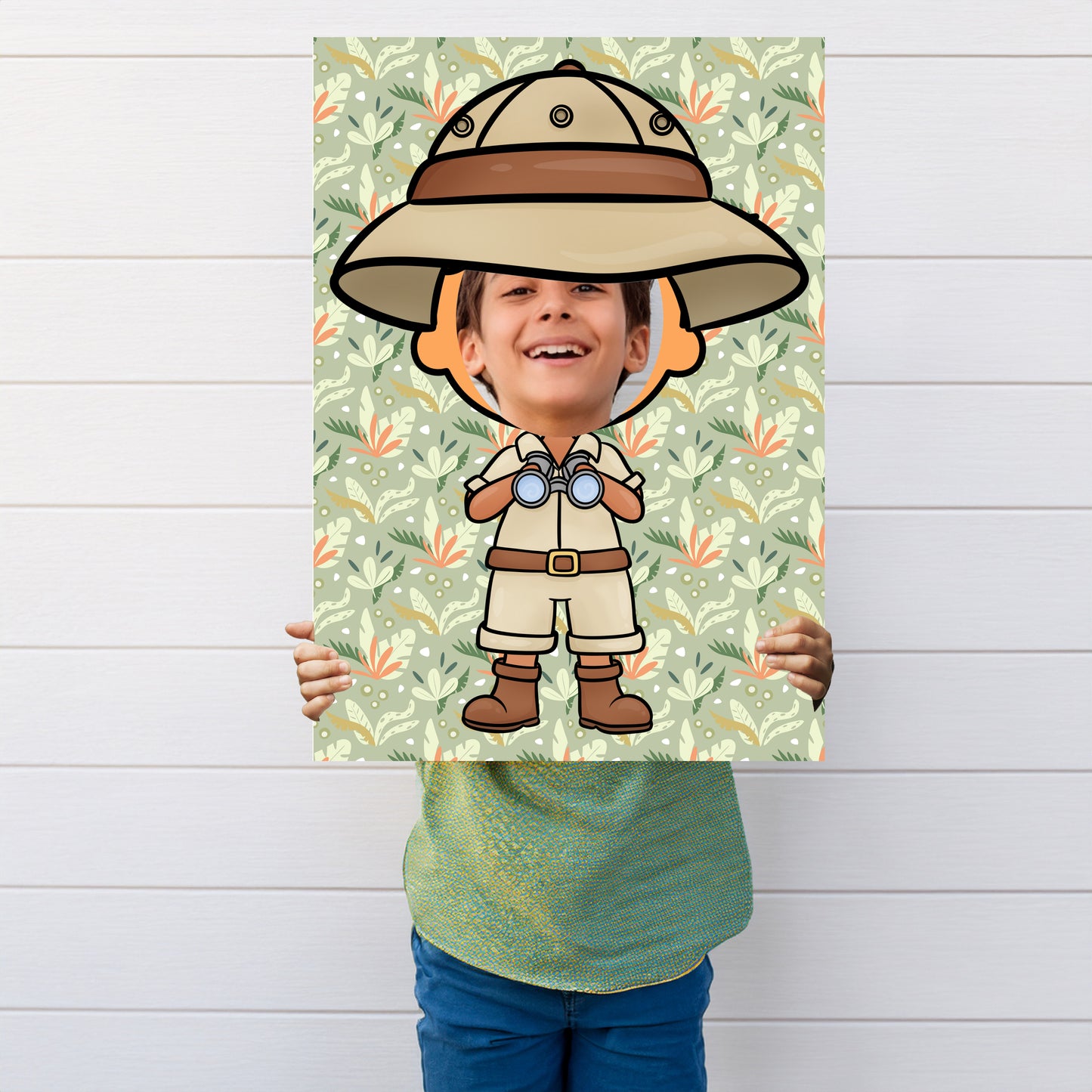 Safari Boy Face in the Hole Photo Booth Prop – Kids Explorer Party Foam Board