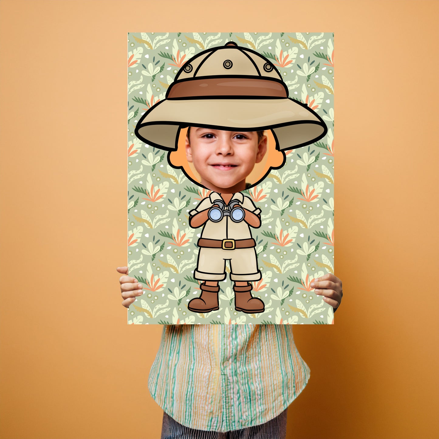Safari Boy Face in the Hole Photo Booth Prop – Kids Explorer Party Foam Board