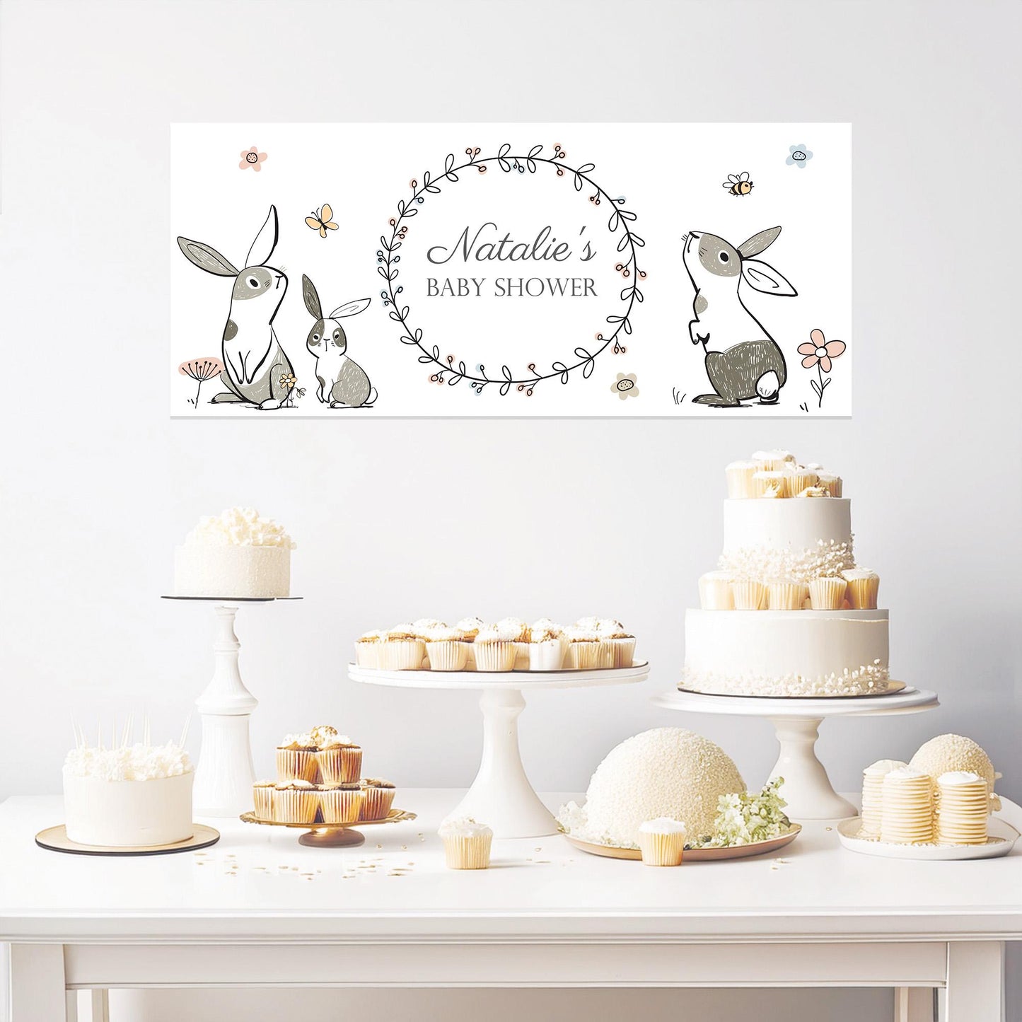 Custom Bunny Baby Shower Banner – Adorable Rabbit Theme Party Decoration