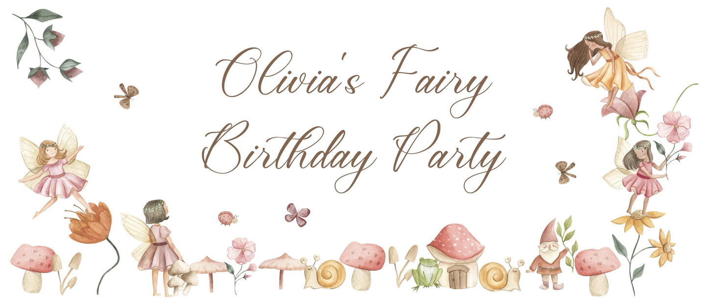 Personalised Fairy Birthday Banner – Satin Paper Wall Decor for Magical Party Themes