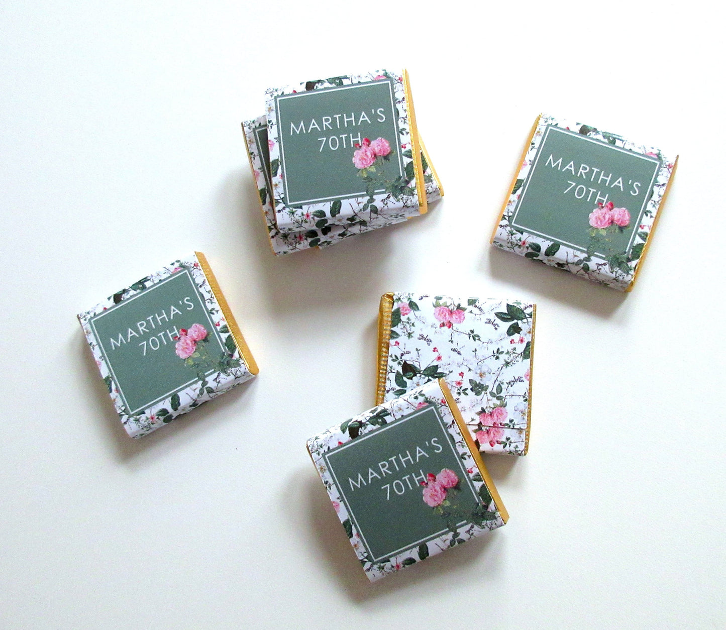 Personalized Birthday Chocolate Favours β Cottage Garden Green & Pink, Party Favours, Pack of 25