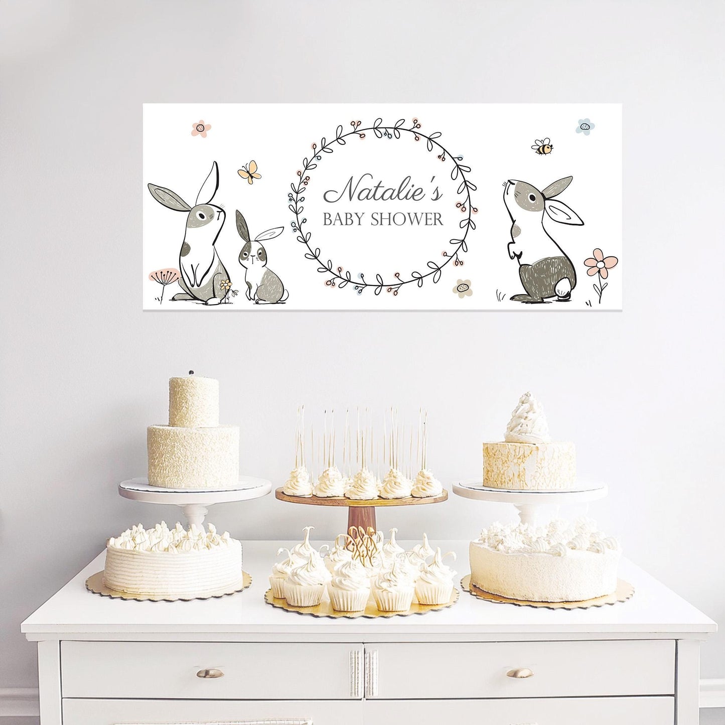 Custom Bunny Baby Shower Banner – Adorable Rabbit Theme Party Decoration