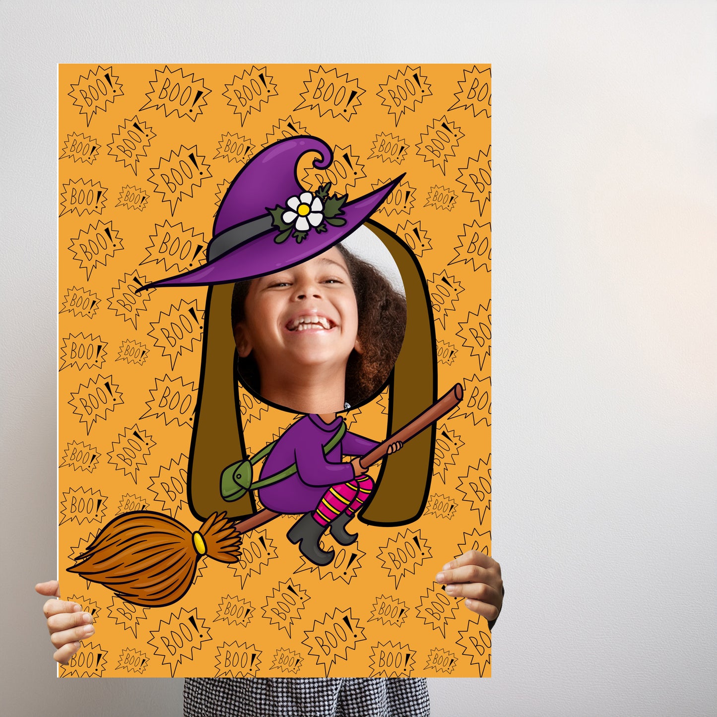 Halloween Flying Witch Face in the Hole Photo Booth Prop – Kids Halloween Party Foam Board
