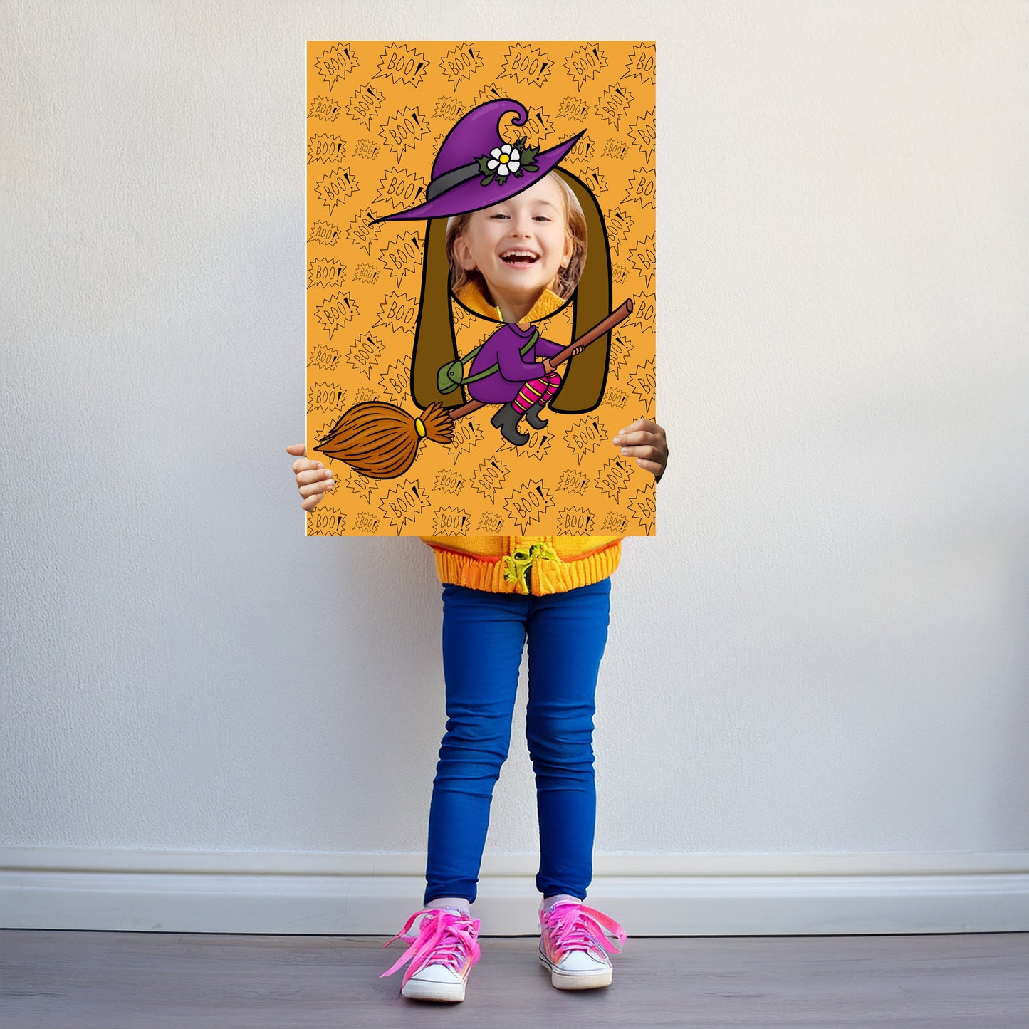 Halloween Flying Witch Face in the Hole Photo Booth Prop – Kids Halloween Party Foam Board