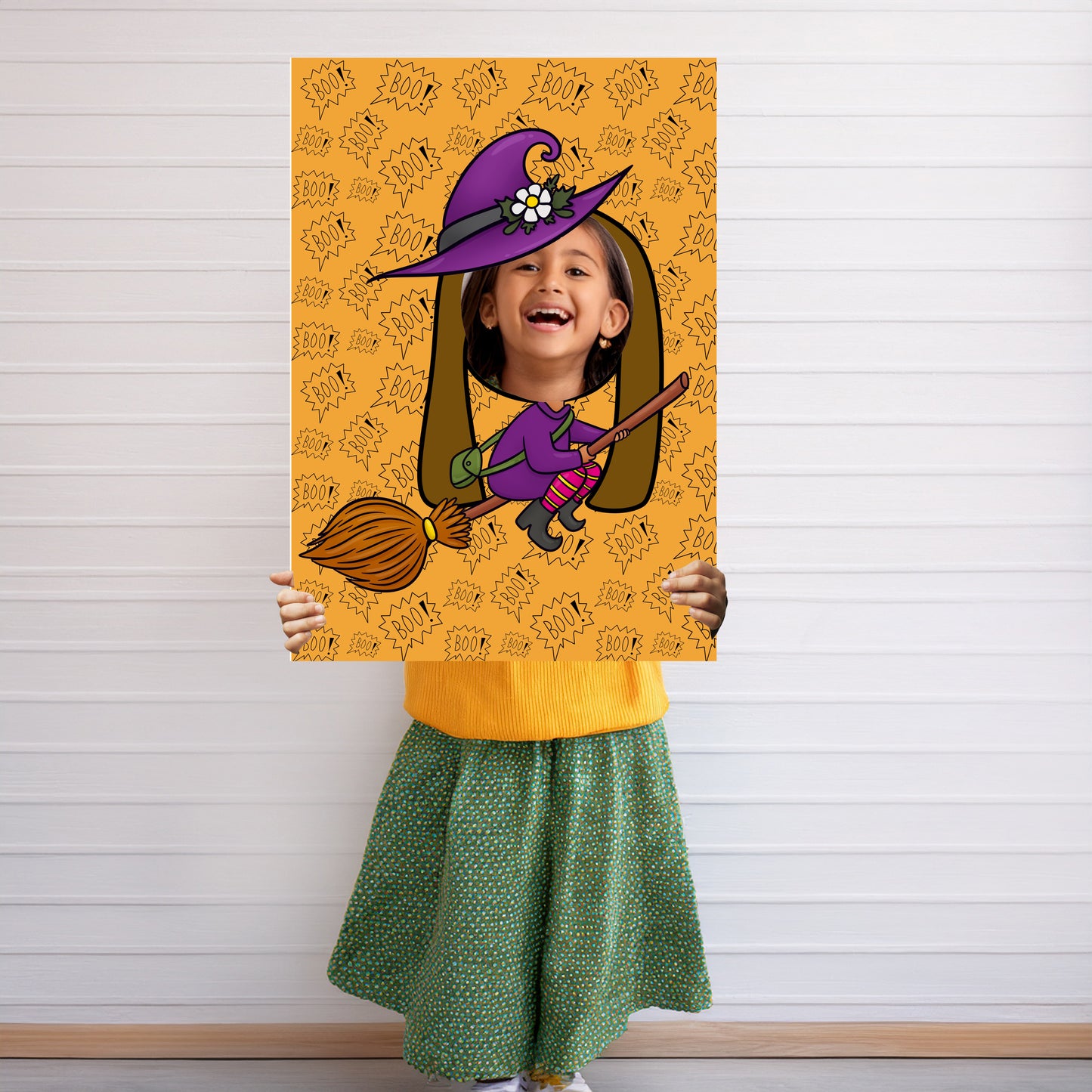 Halloween Flying Witch Face in the Hole Photo Booth Prop – Kids Halloween Party Foam Board