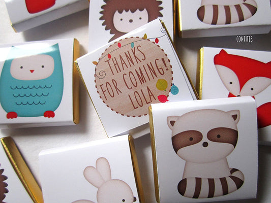Woodland Party Favours, Personalised Animal Chocolates, Baby Shower Treats (Set of 25)