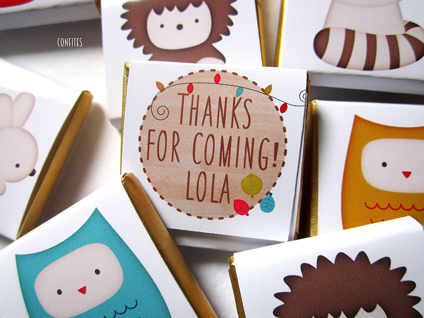 Woodland Party Favours, Personalised Animal Chocolates, Baby Shower Treats (Set of 25)